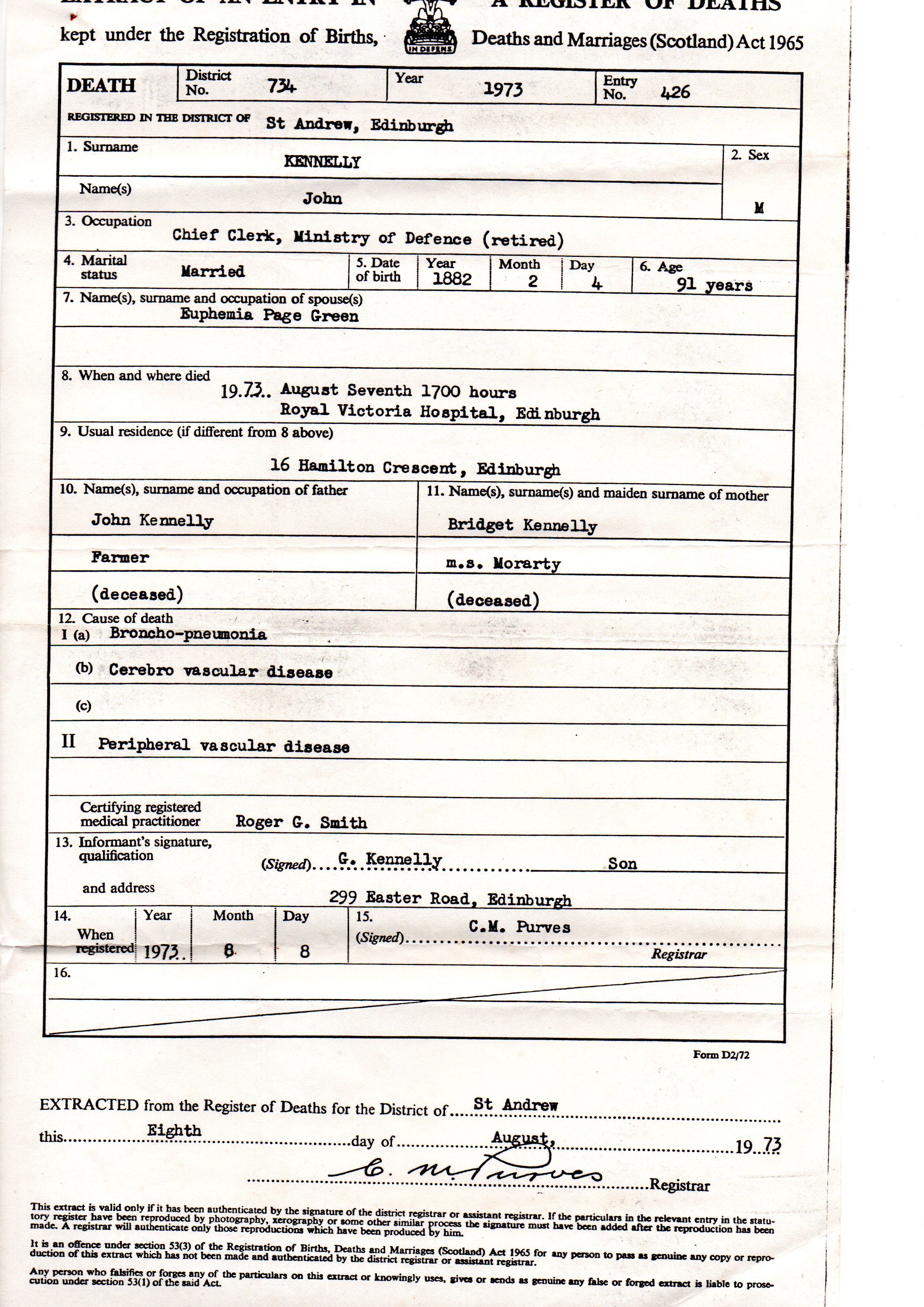 Grandads Death Cert